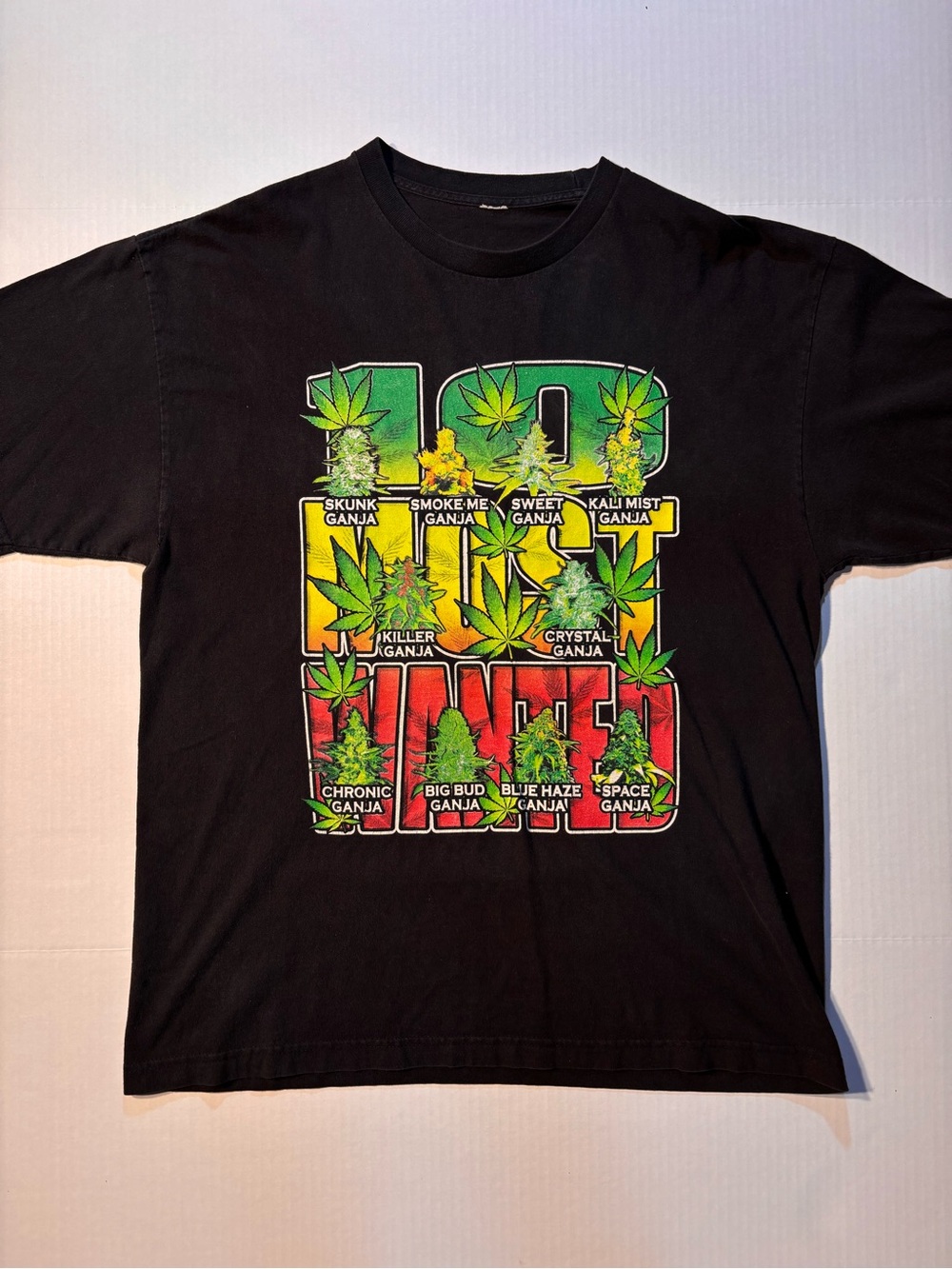 Vtg 10 Most Wanted Weed 420 Cannabis Drug 90s Y2K Parody Tshirt Sz XL